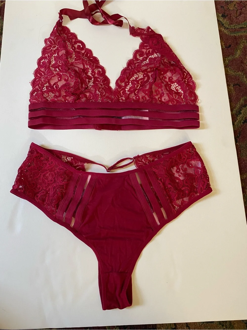 Red Lace Bralette & Bikini Set